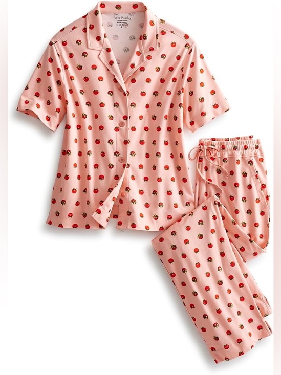 Vera Bradley Other - Vera Bradley Peach Pink Strawberry-Print Pajama Set with Drawstring Pants